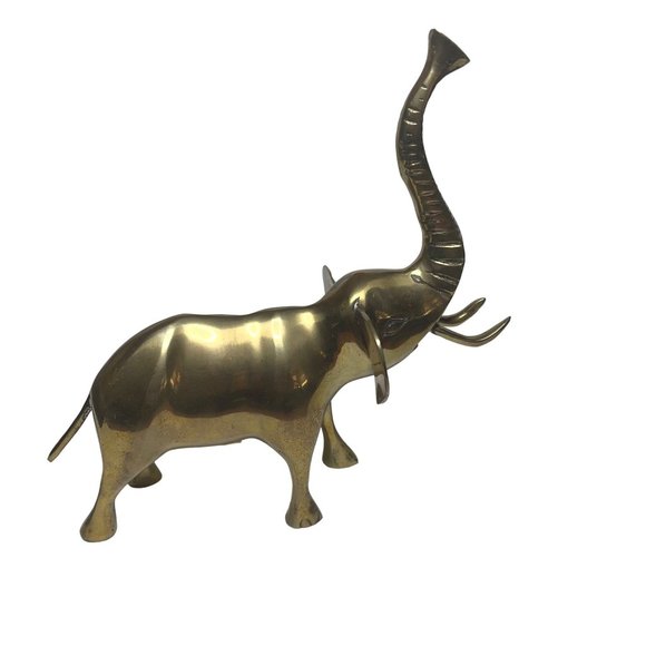 Vintage Brass Elephant Sculpture Figurine Trunk Raised - Picture 3 of 7